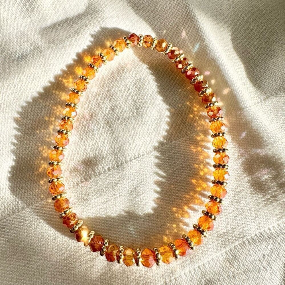 Orange beaded stretch sparkly bracelet